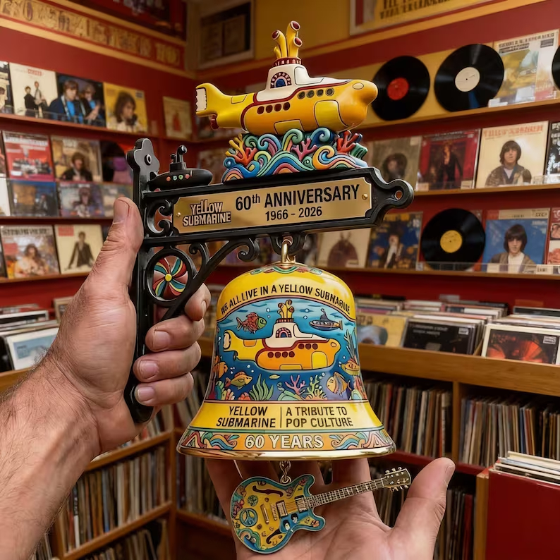 Vintage Yellow Submarine Bell, 1966-2026 Commemorative Door Knocker