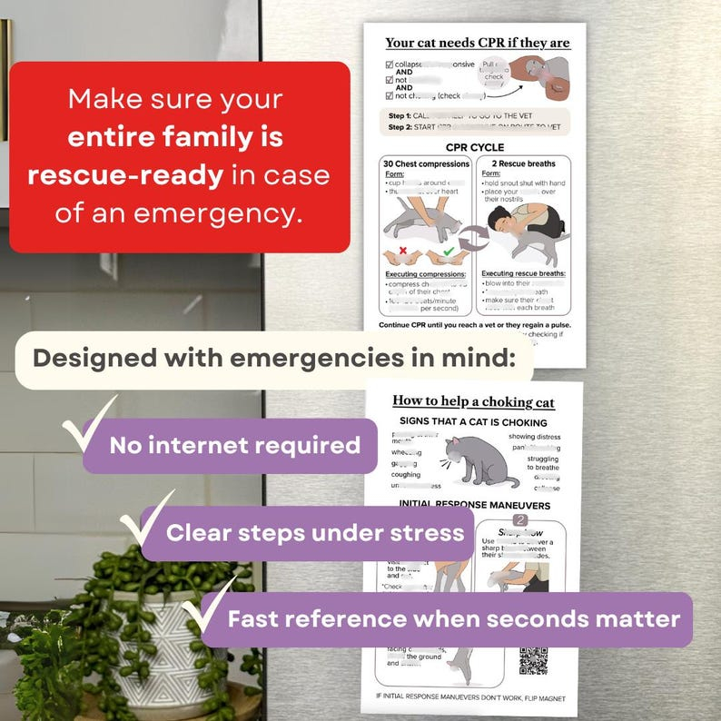 Cat & Dog CPR Choking Emergency Magnet Guide, Pet Safety Reference（2-Pack）