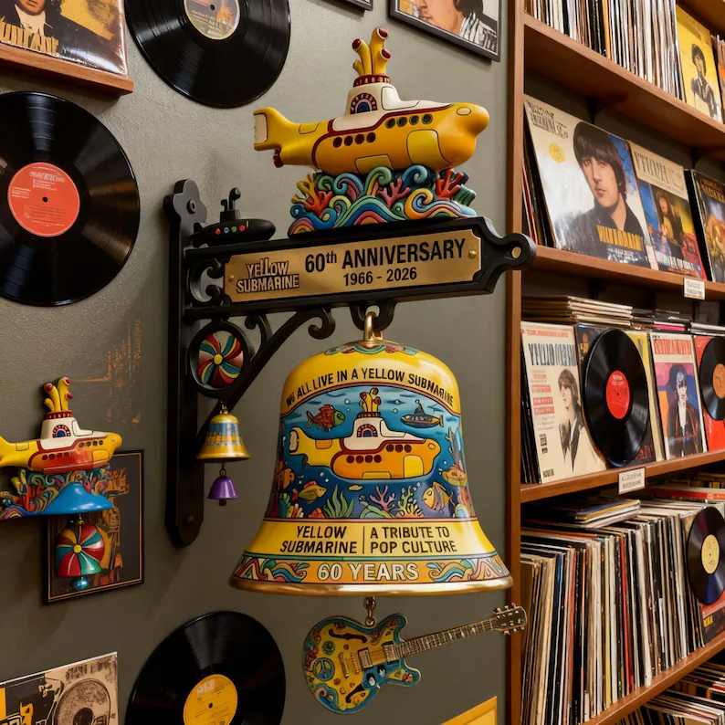 Vintage Yellow Submarine Bell, 1966-2026 Commemorative Door Knocker