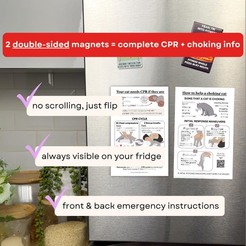 Cat & Dog CPR Choking Emergency Magnet Guide, Pet Safety Reference（2-Pack）