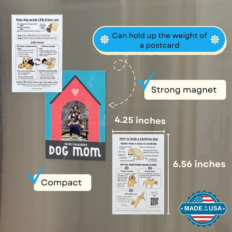 Cat & Dog CPR Choking Emergency Magnet Guide, Pet Safety Reference（2-Pack）