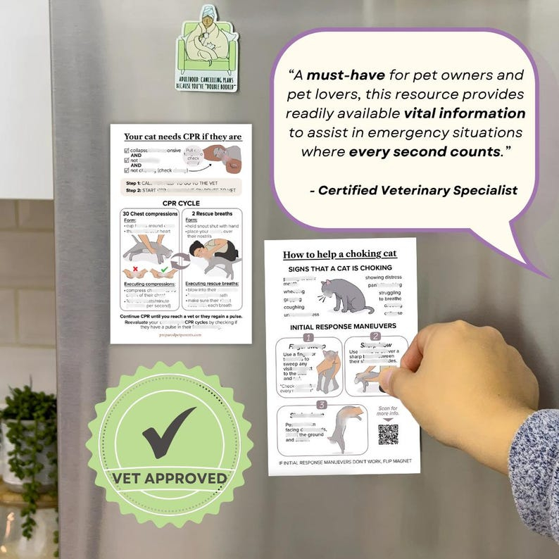 Cat & Dog CPR Choking Emergency Magnet Guide, Pet Safety Reference（2-Pack）