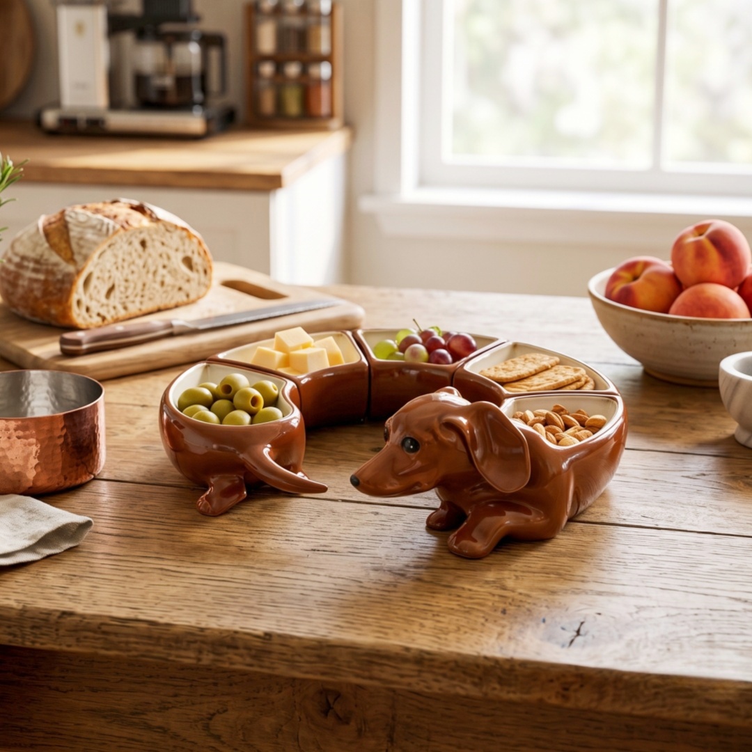 Cute Dachshund Shaped Divided Tray – For Dog Lovers & Party Hosts