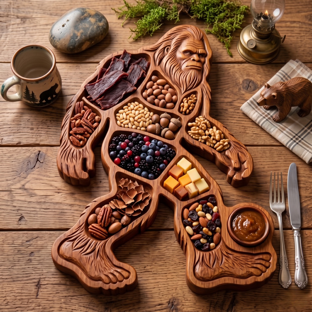 🦍 Bigfoot Sasquatch Shaped Wooden Divided Charcuterie