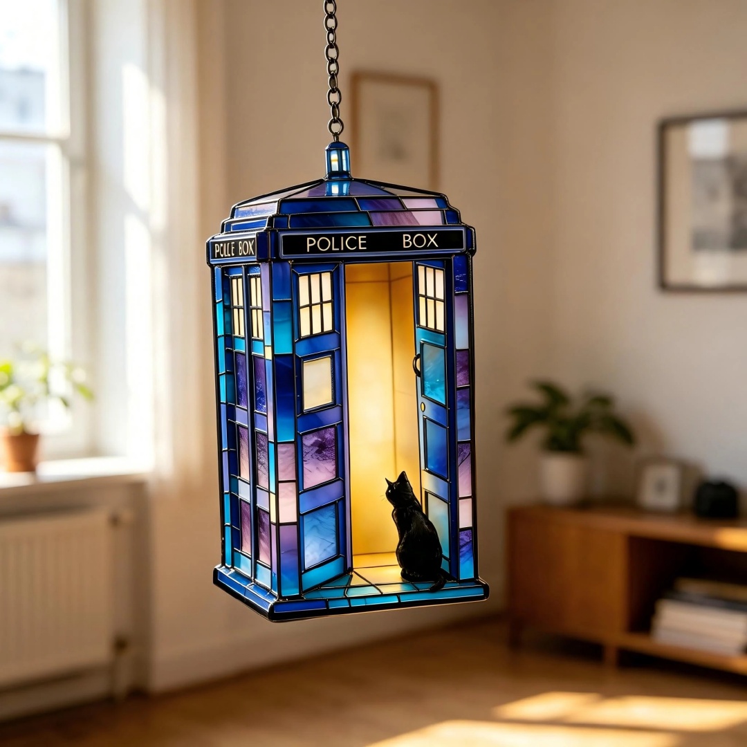 TARDIS Police Box Glass Suncatcher