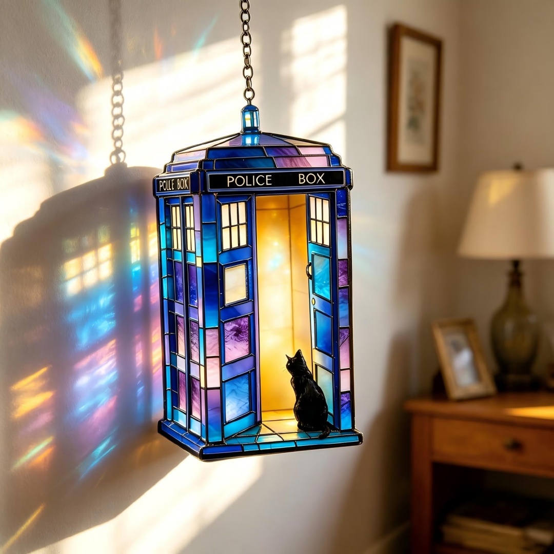 TARDIS Police Box Glass Suncatcher