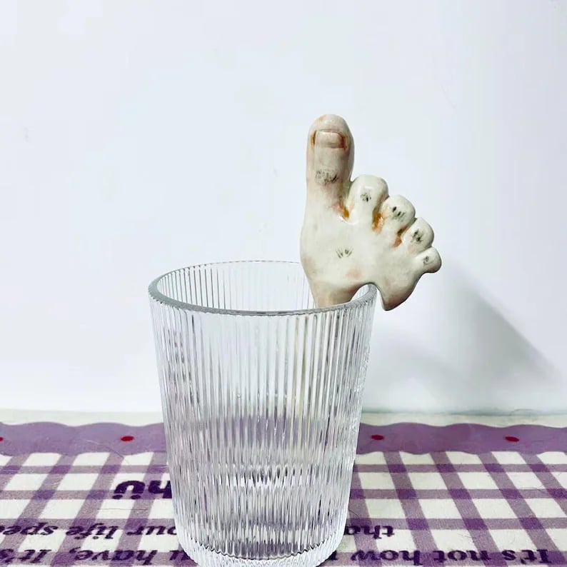 Foot-Shaped Ceramic Straw, Handmade Pottery Drink Stirrer, Funny Toe Spoon Straw for Iced Coffee, Tea, Milkshake, Unique Ceramic Art Gift image 1