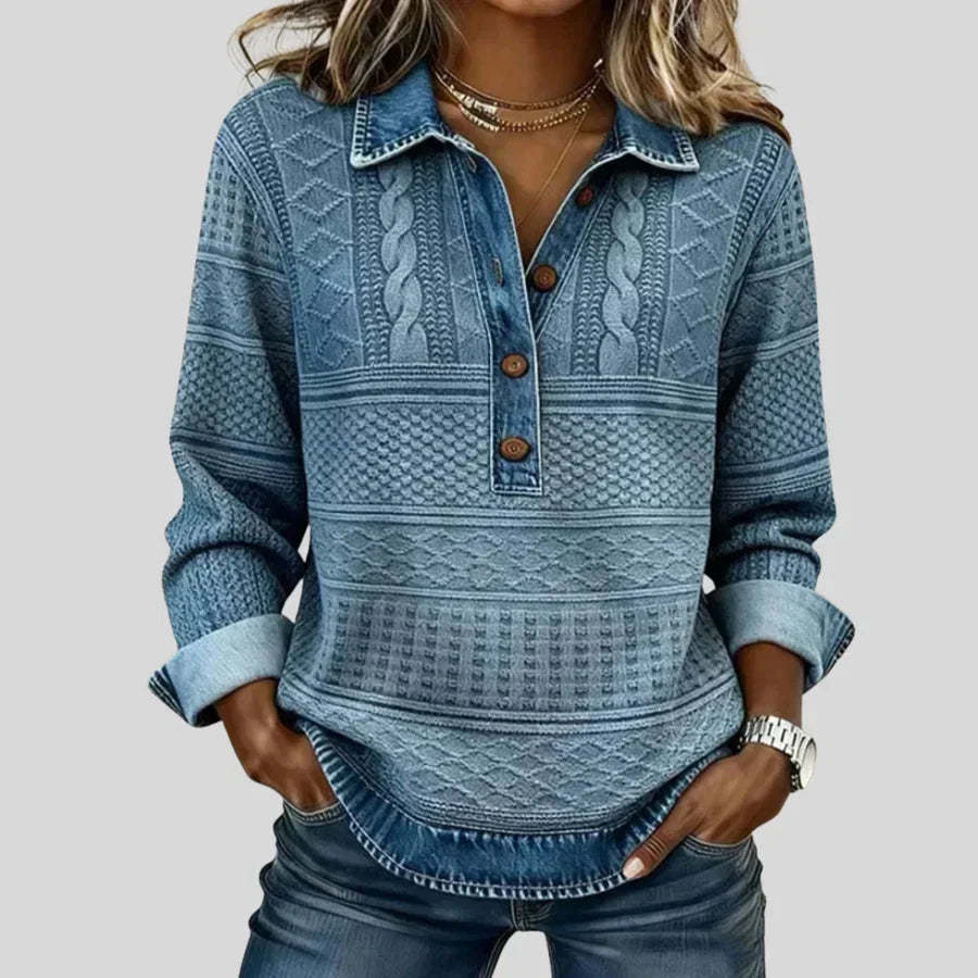 Women’s Vintage Cable Knit Collared Pullover Relaxed Long Sleeve Sweater