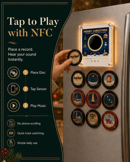 Christmas Vinyl Player Fridge Record NFC Magnetic Music Box Set