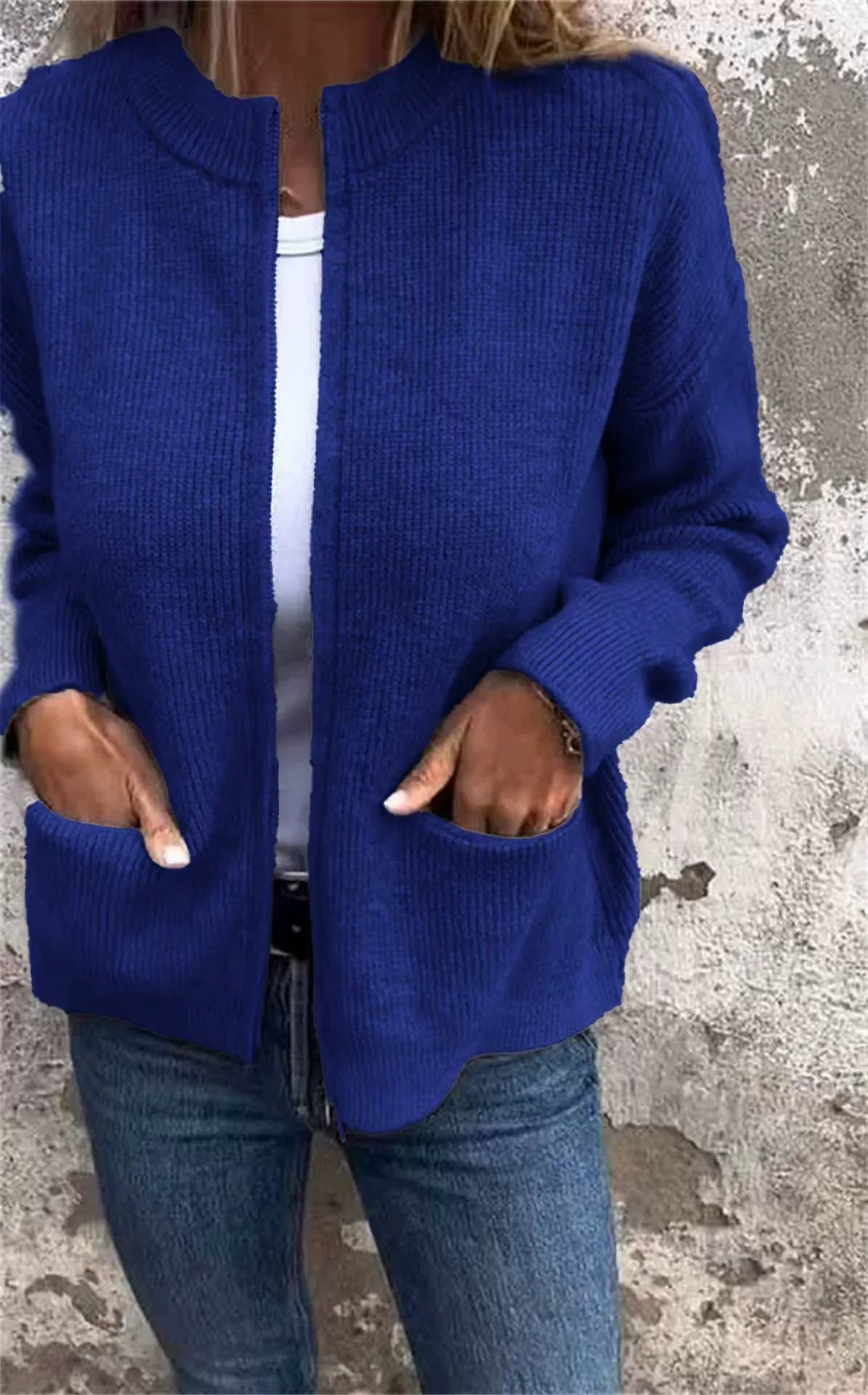 Women Zip‑Up Knit Cardigan, Casual Fall Winter Jacket With Pockets