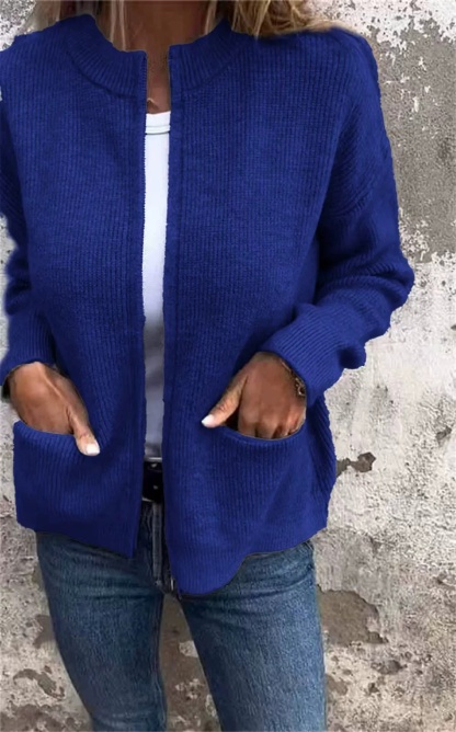 Women Zip‑Up Knit Cardigan, Casual Fall Winter Jacket With Pockets