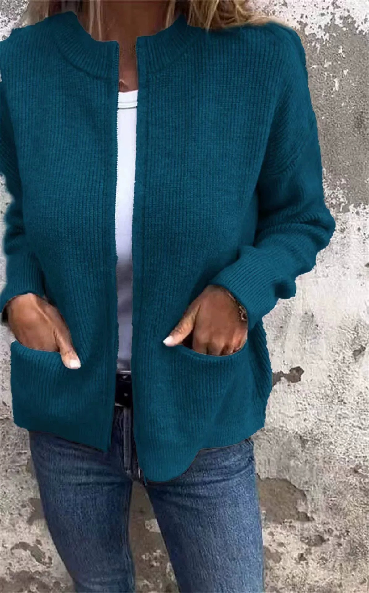 Women Zip‑Up Knit Cardigan, Casual Fall Winter Jacket With Pockets
