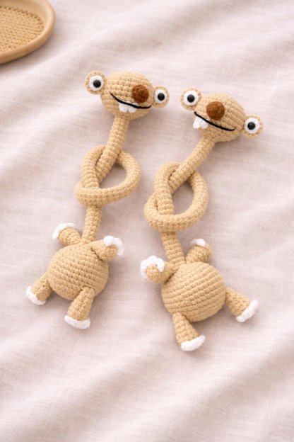 Hand-Crocheted Prehistoric Sloth Charm — A quirky, long-necked plush buddy, crafted to delight any animal lover