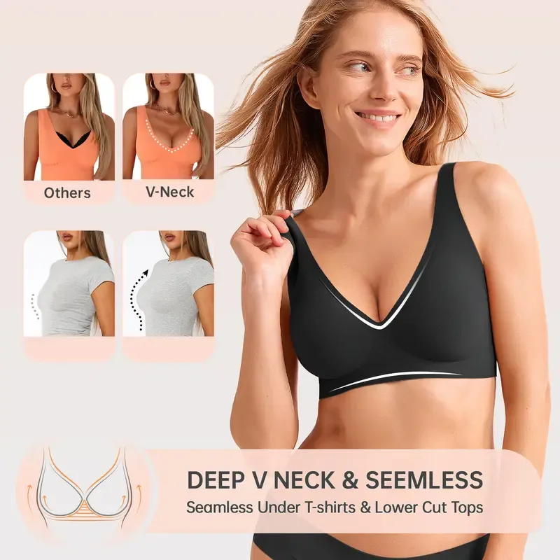 Vertvie Women Wireless Seamless Jelly Bras Deep V No Underwire Push Up Bras Wirefree