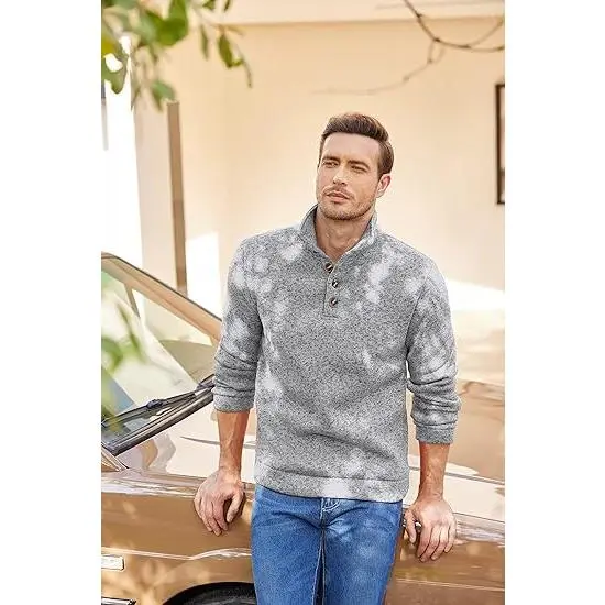 🎁🔥COOFANDY Men's Gray Slim Fit Long Sleeve Turtleneck Sweater