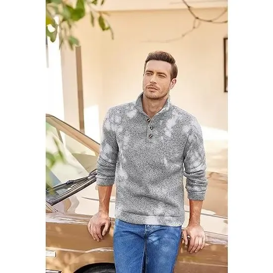 🎁🔥COOFANDY Men's Gray Slim Fit Long Sleeve Turtleneck Sweater