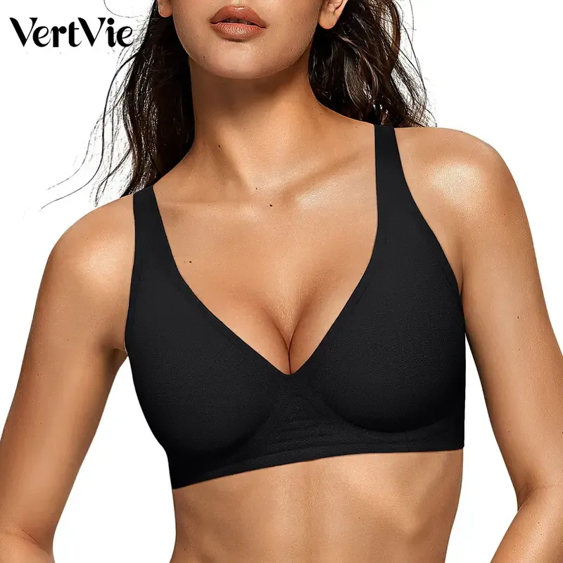 Vertvie Women Wireless Seamless Jelly Bras Deep V No Underwire Push Up Bras Wirefree