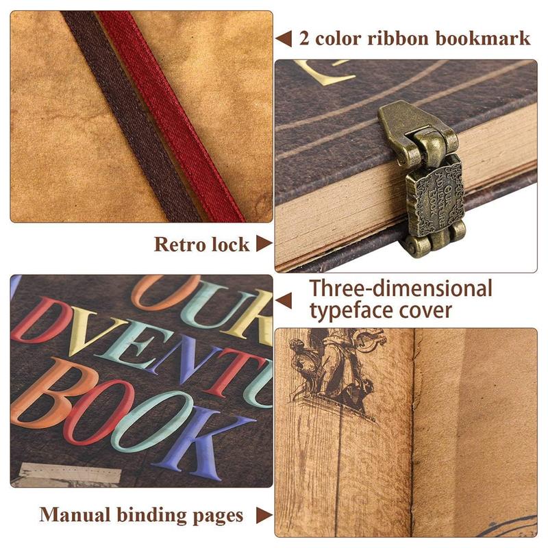 Our Adventure Book 8.66 * 7.67 inches 146 pages Travel Diary Album Scrapbook, Retro Style Travel Souvenir, Retro Message Book DIY Anniversary Wedding Travel Writing Friend Birthday Gift, Valentine's Day, Halloween, Christmas, New Year Ideal Gift