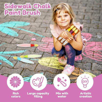 🌈 6PCS Sidewalk Chalk Paint Brush Set – Just Add Water & Create Instantly!