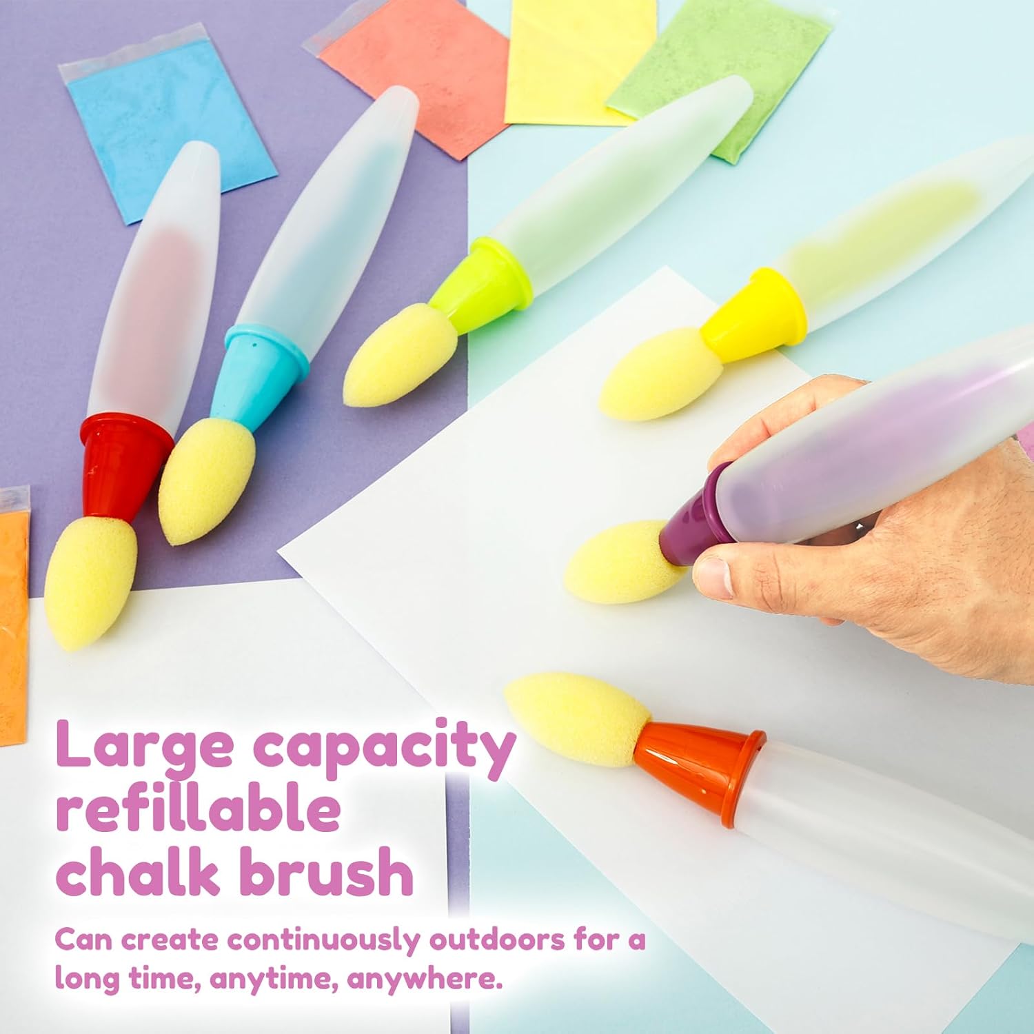 🌈 6PCS Sidewalk Chalk Paint Brush Set – Just Add Water & Create Instantly!