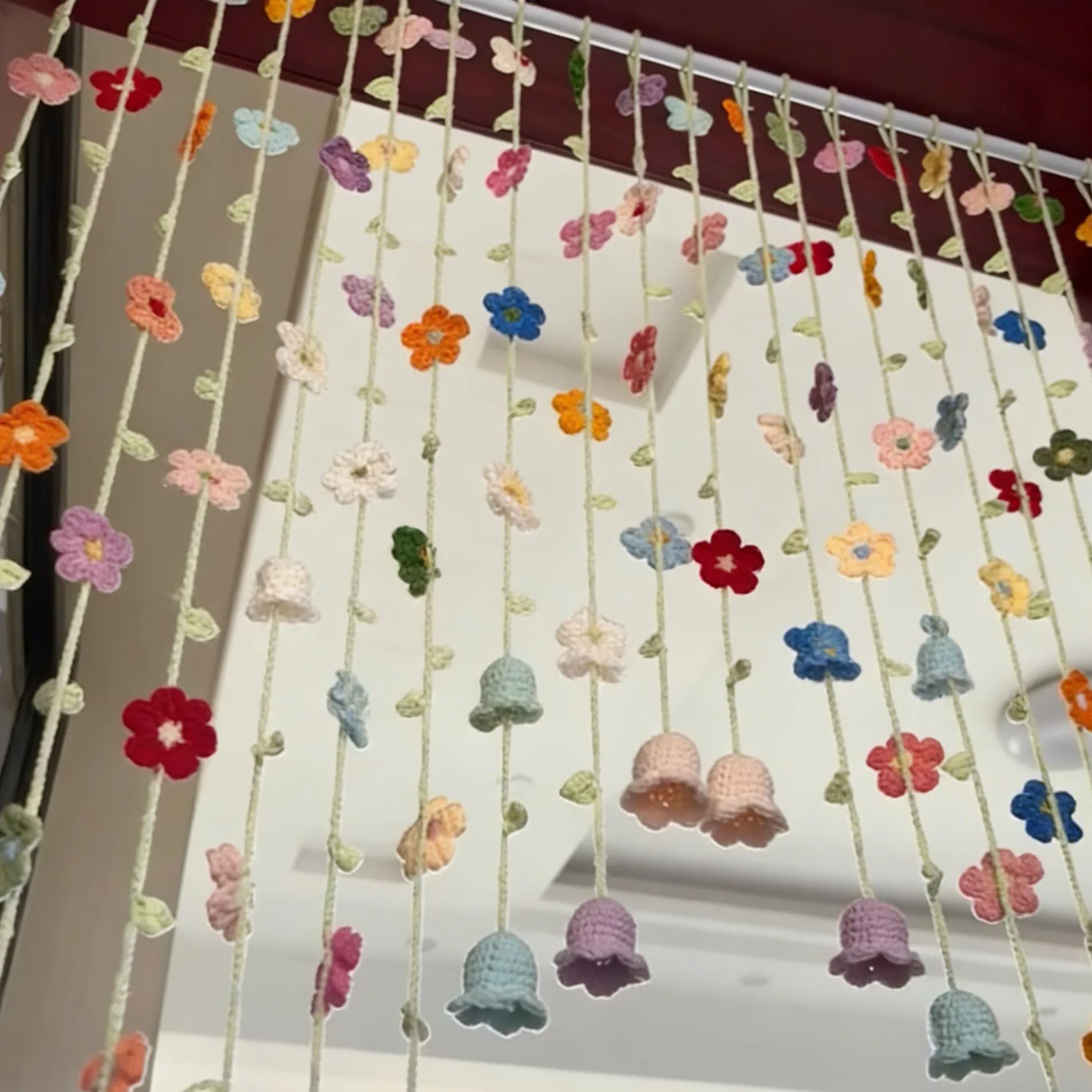Ready-to-Hang Handmade Crochet Flower Curtain 