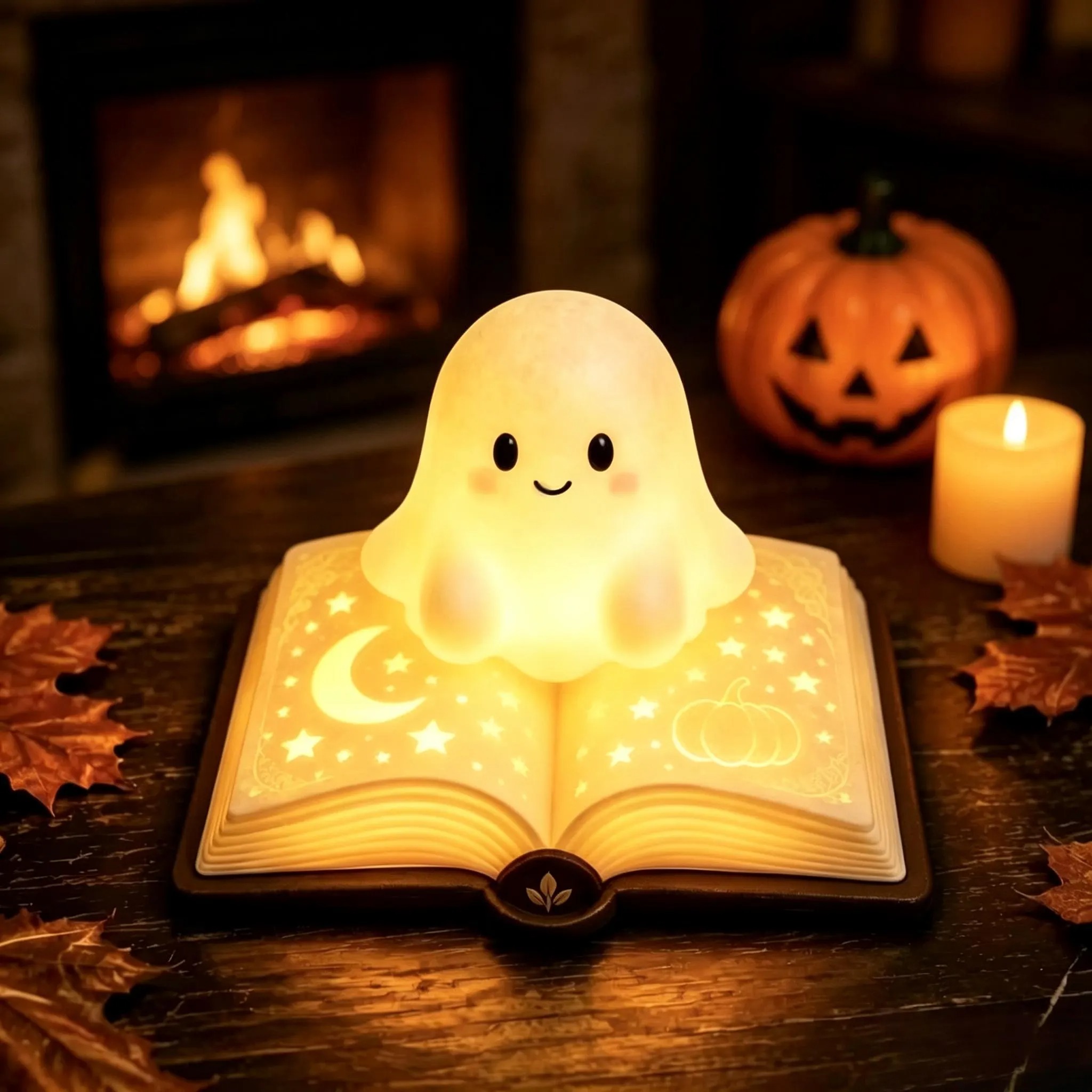 Cute Reading Ghost On Carved Book Night Light-For Book Lovers
