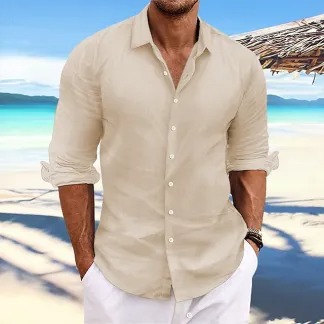 Men's Linen Shirt Summer Shirt Beach Wear Casual Shirt Button Up Shirt Plain