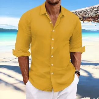 Men's Linen Shirt Summer Shirt Beach Wear Casual Shirt Button Up Shirt Plain