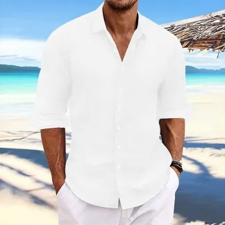 Men's Linen Shirt Summer Shirt Beach Wear Casual Shirt Button Up Shirt Plain