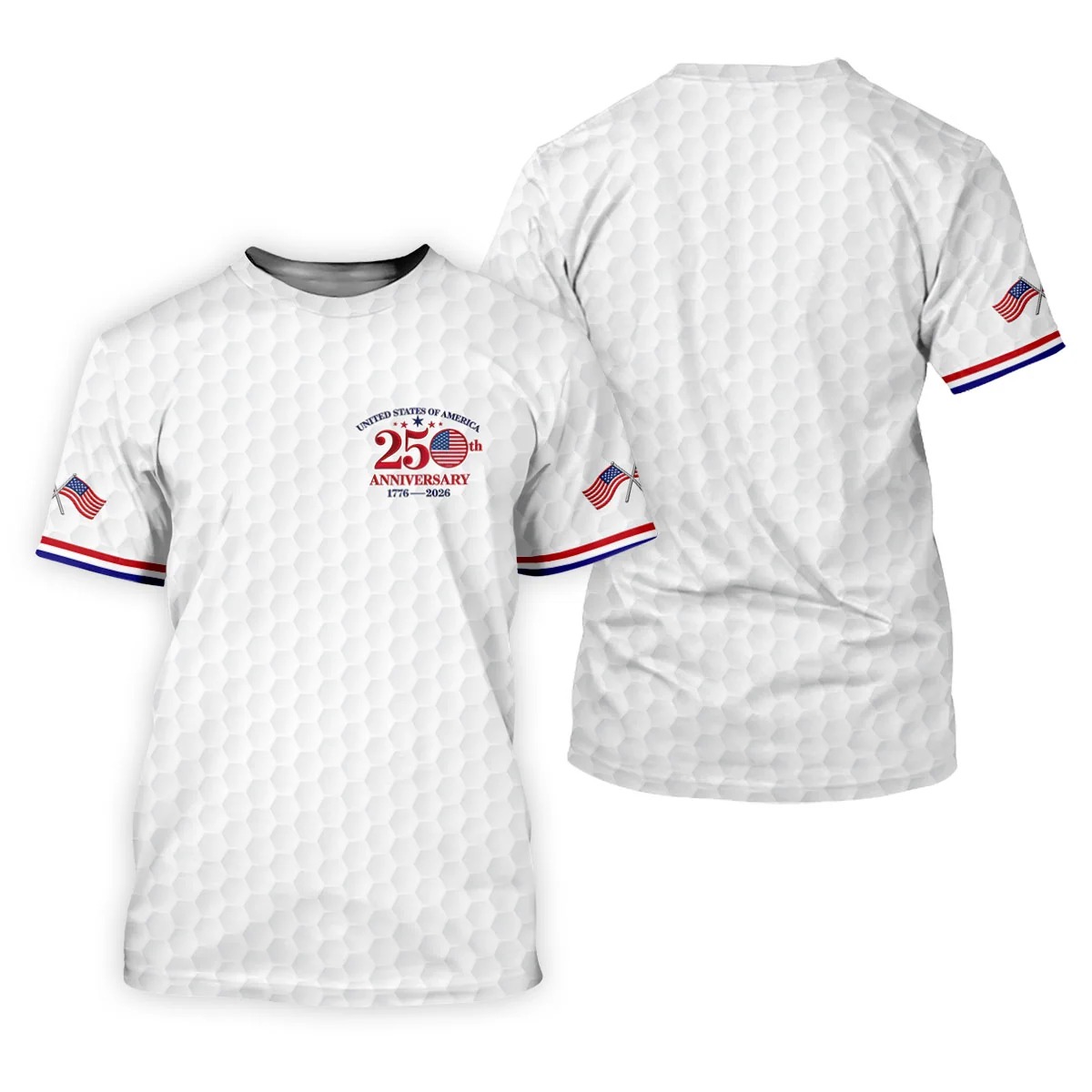USA 250th Anniversary Golf Ball Pattern White Golf Shirt