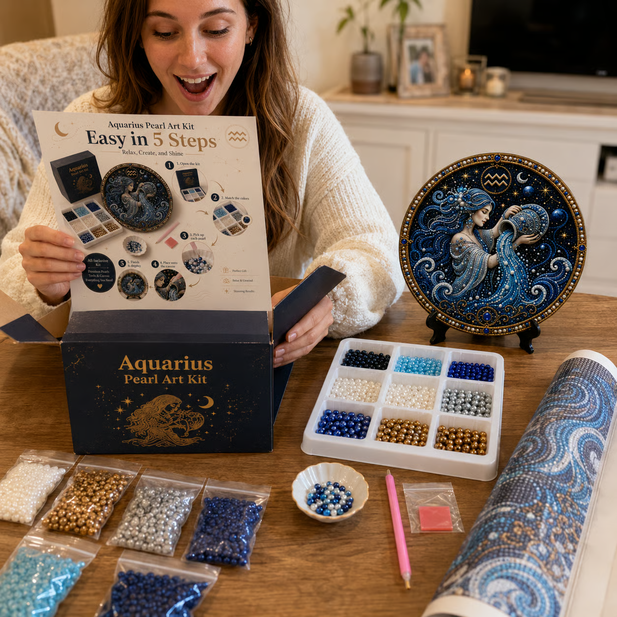 ✨ Premium 3D Pearl 12 Zodiac Signs Art Kit - Fading Pearl Beads DIY Handmade Astrology Decor ♈