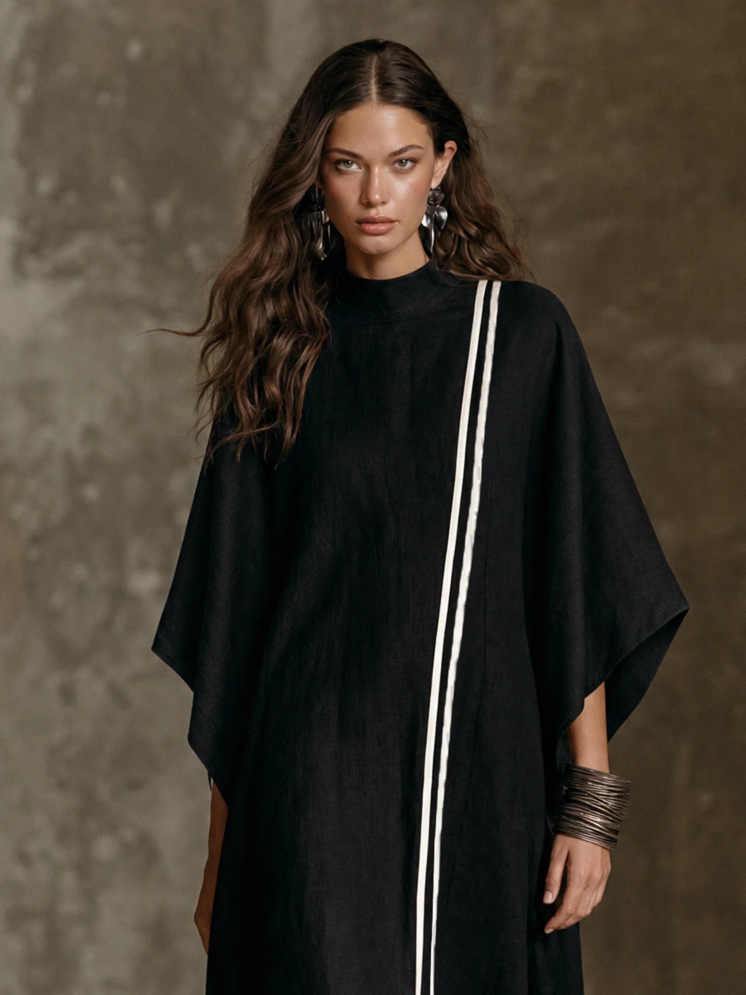 Women's Minimalist Mock-Neck Batwing-Sleeve Maxi Dress