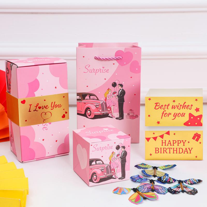 20 Bounces Surprise Gift Box with Flying Butterfly Toys Explosion Unique Folding Bouncing Red Envelope Cash Box for Valentine's Day Gift Birthday Anniversary Christmas and Proposal