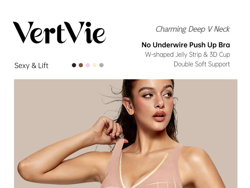 Vertvie Women Wireless Seamless Jelly Bras Deep V No Underwire Push Up Bras Wirefree Full Coverage T Shirt Adjustable Bra Nylon Spandex Womenswear
