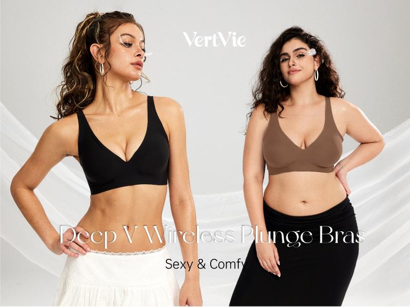 Vertvie Women Wireless Seamless Jelly Bras Deep V No Underwire Push Up Bras Wirefree Full Coverage T Shirt Adjustable Bra Nylon Spandex Womenswear