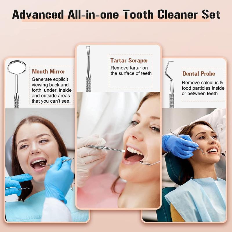 Remover for Teeth, dental scaler，Electric Tooth Cleaner Tartar Remover for Teeth with LED Light,5 Modes Rechargeable Teeth Cleaning Kit with Dental Tools, 2 Replaceable Heads，spring glow-up