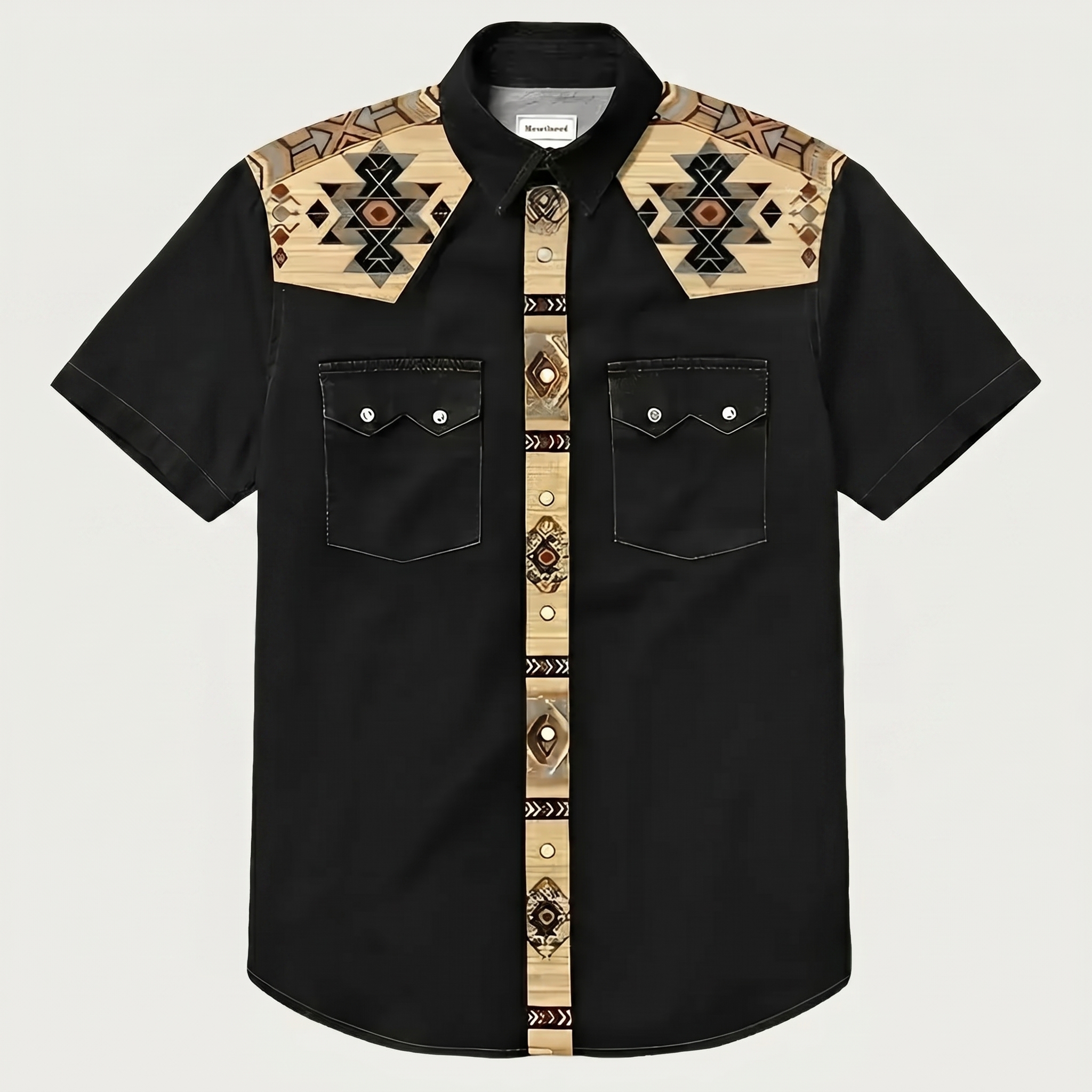 The Canyon Peak–Southwestern Patterned Yoke Short Sleeve Western Shirt-Black