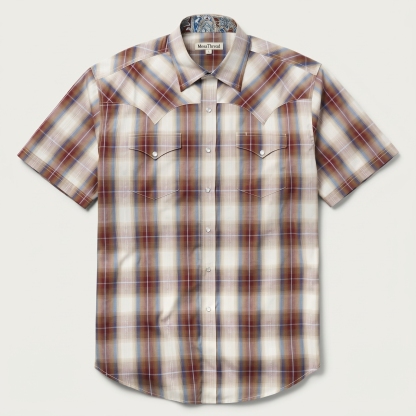 The Sunset Mesa | Ombre Plaid Bias-Cut Short Sleeve Western Shirt