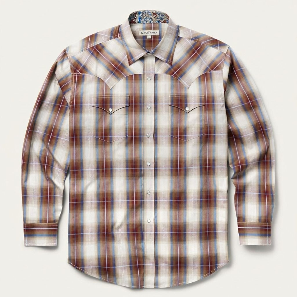 The Sunset Mesa | Ombre Plaid Bias-Cut Western Shirt