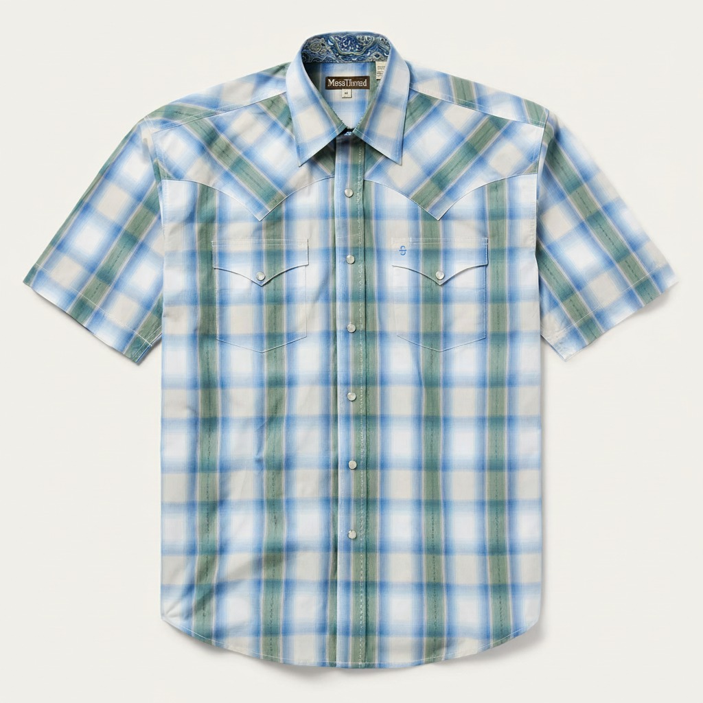 Moss Plaid Short-Sleeve Western Shirt-MesaThread