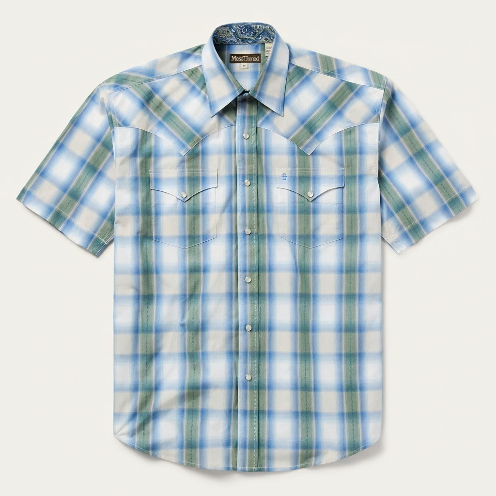 Moss Plaid Short-Sleeve Western Shirt-MesaThread