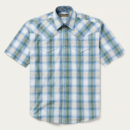 Moss Plaid Short-Sleeve Western Shirt-MesaThread