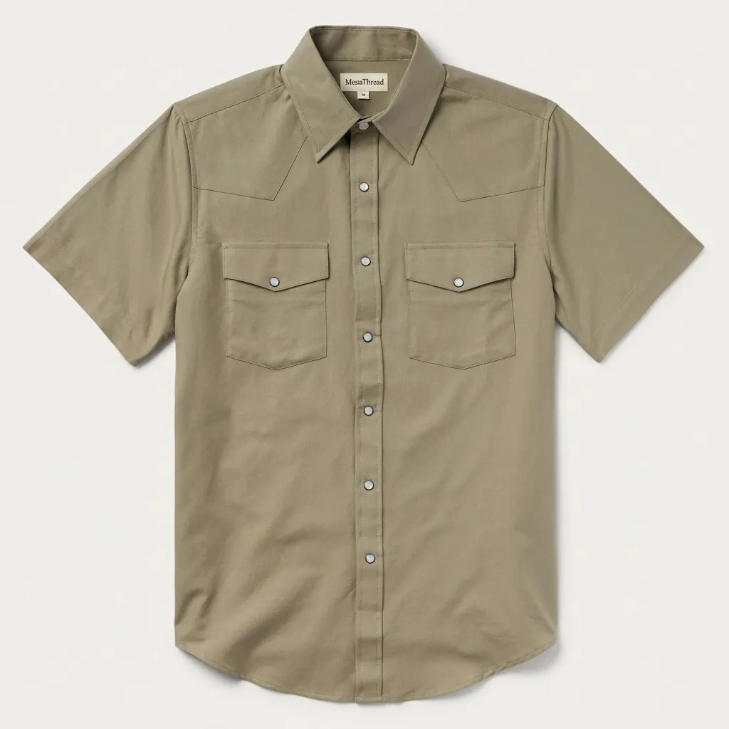 Olive Oxford Short Sleeve Western Shirt