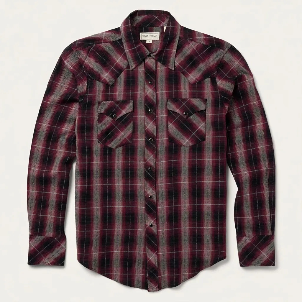The Crimson Ember | Ombre Plaid Bias-Cut Western Shirt