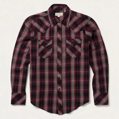 The Crimson Ember | Ombre Plaid Bias-Cut Western Shirt