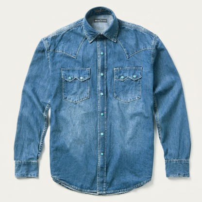 Turquoise Snap Western Denim Shirt-MesaThread