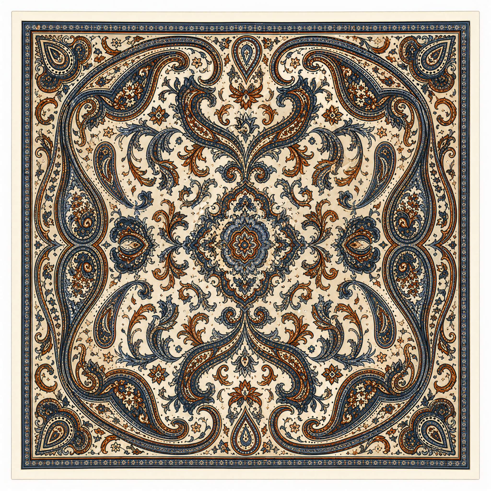 the-earthweave-tribe-mesathread-paisley-wildlife-silk-square-bandana-scarf-classic-ivory-flat-lay