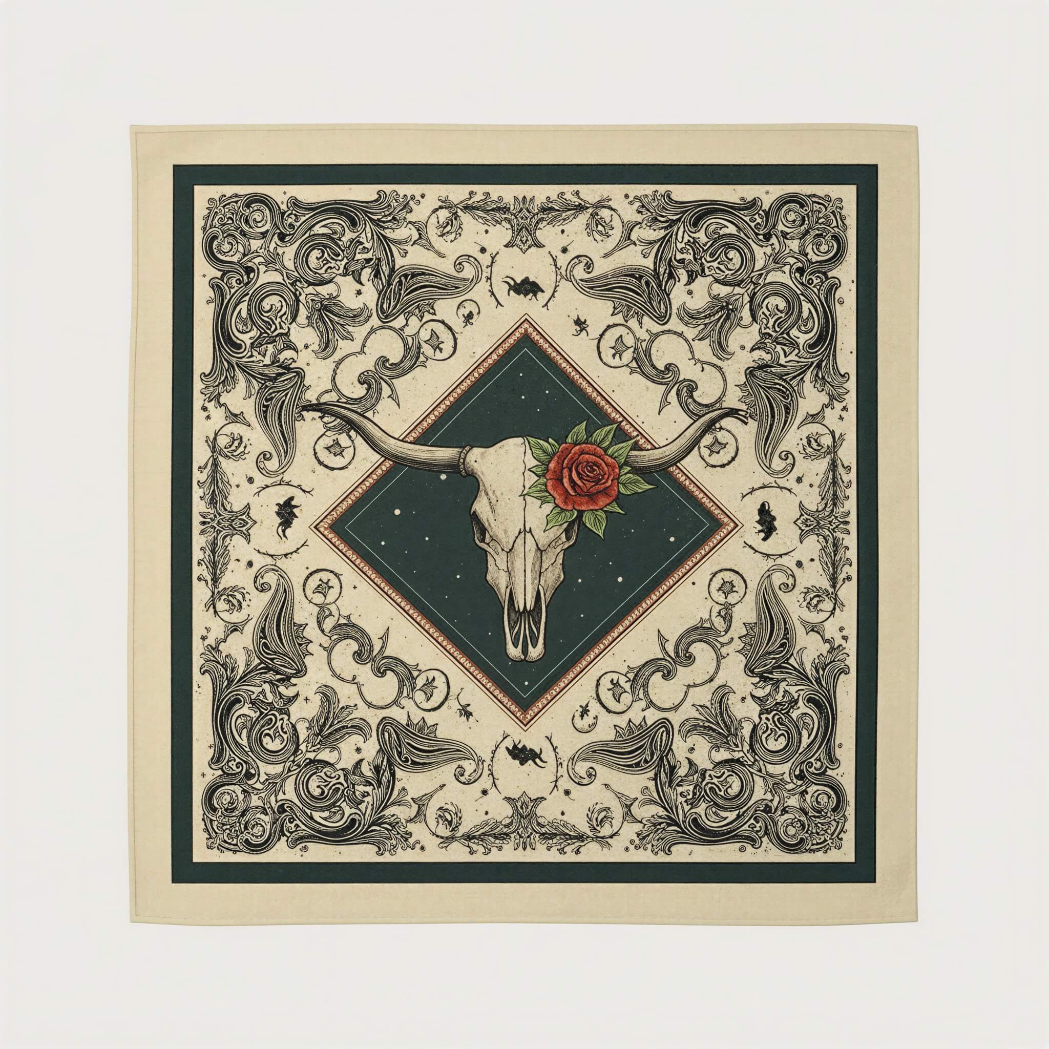 the-earthweave-tribe-mesathread-longhorn-bull-skull-rose-silk-square-bandana-scarf-flat-lay