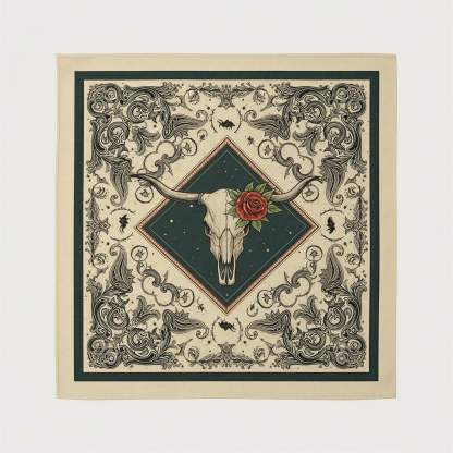 the-earthweave-tribe-mesathread-longhorn-bull-skull-rose-silk-square-bandana-scarf-flat-lay