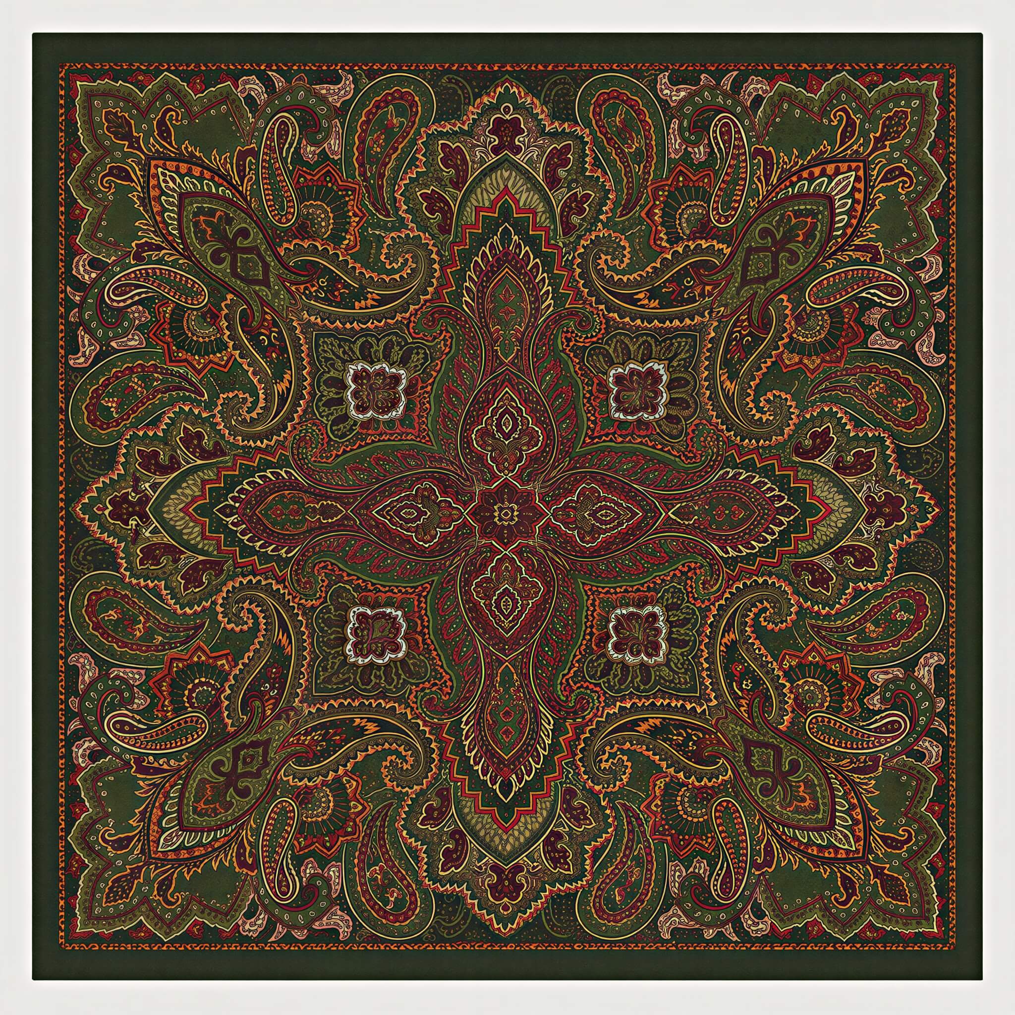 the-earthweave-tribe-mesathread-vintage-heritage-paisley-silk-square-bandana-scarf-forest-green-flat